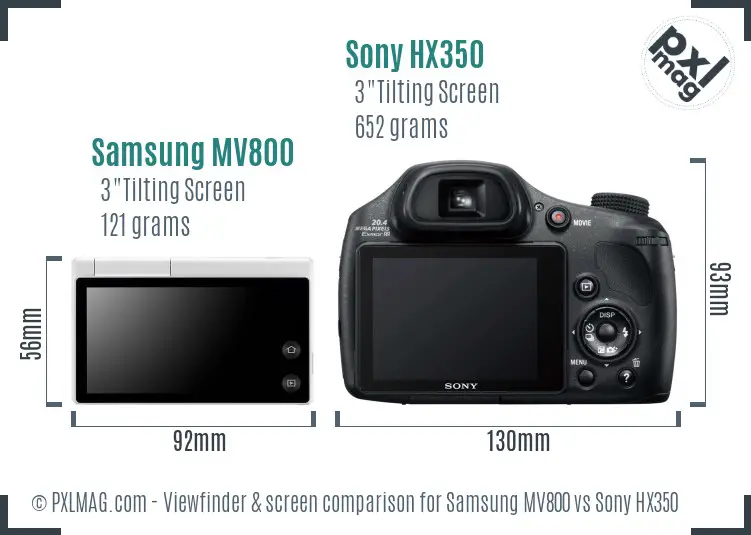 Samsung MV800 vs Sony HX350 Screen and Viewfinder comparison