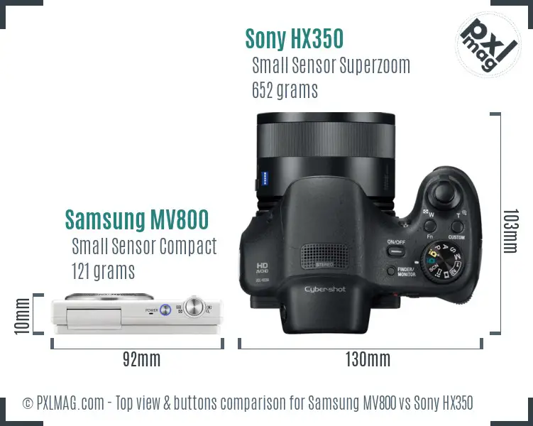Samsung MV800 vs Sony HX350 top view buttons comparison