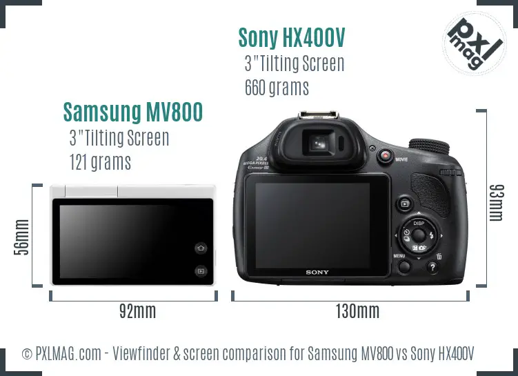 Samsung MV800 vs Sony HX400V Screen and Viewfinder comparison