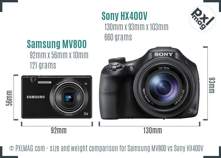 Samsung MV800 vs Sony HX400V size comparison