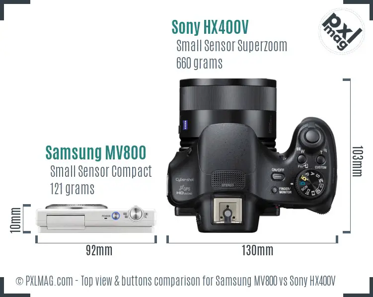 Samsung MV800 vs Sony HX400V top view buttons comparison