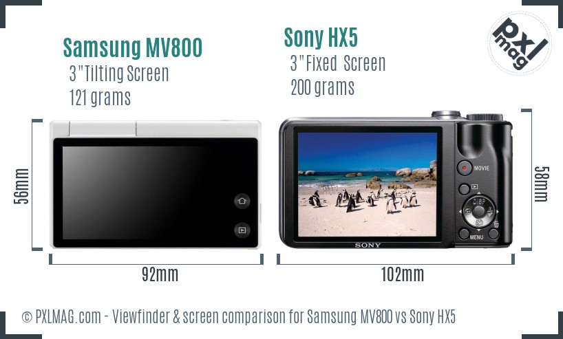 Samsung MV800 vs Sony HX5 Screen and Viewfinder comparison