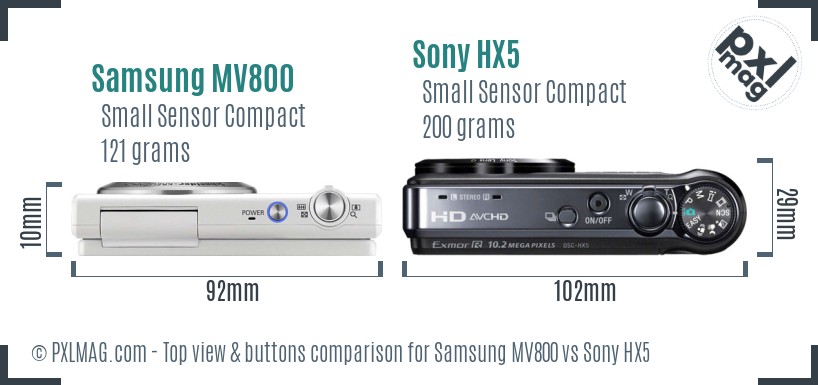 Samsung MV800 vs Sony HX5 top view buttons comparison