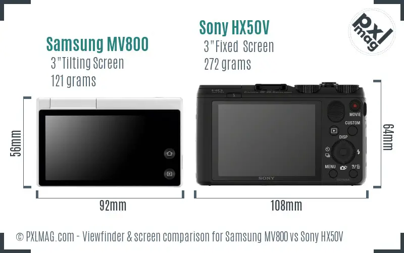 Samsung MV800 vs Sony HX50V Screen and Viewfinder comparison
