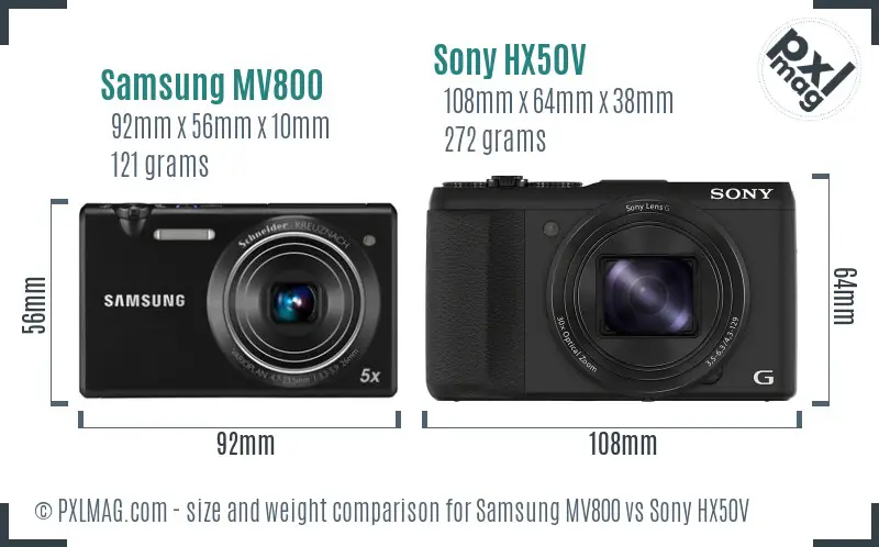 Samsung MV800 vs Sony HX50V size comparison