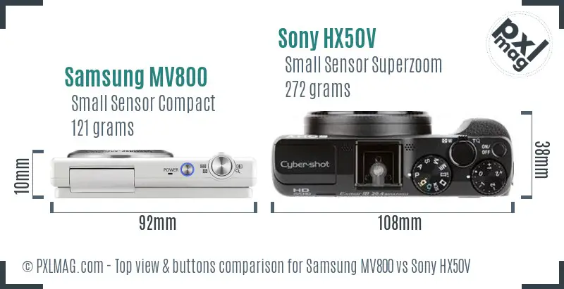 Samsung MV800 vs Sony HX50V top view buttons comparison