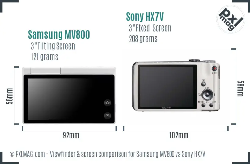 Samsung MV800 vs Sony HX7V Screen and Viewfinder comparison