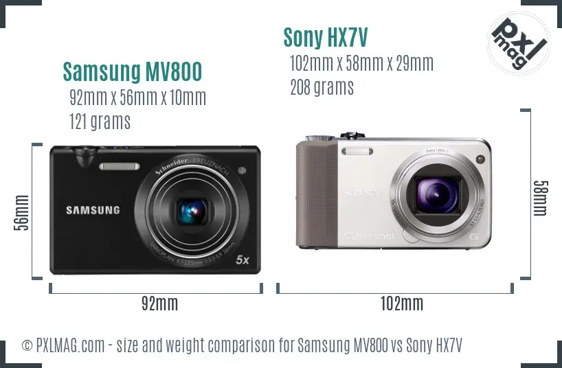 Samsung MV800 vs Sony HX7V size comparison