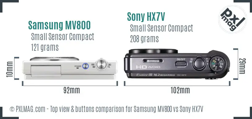 Samsung MV800 vs Sony HX7V top view buttons comparison