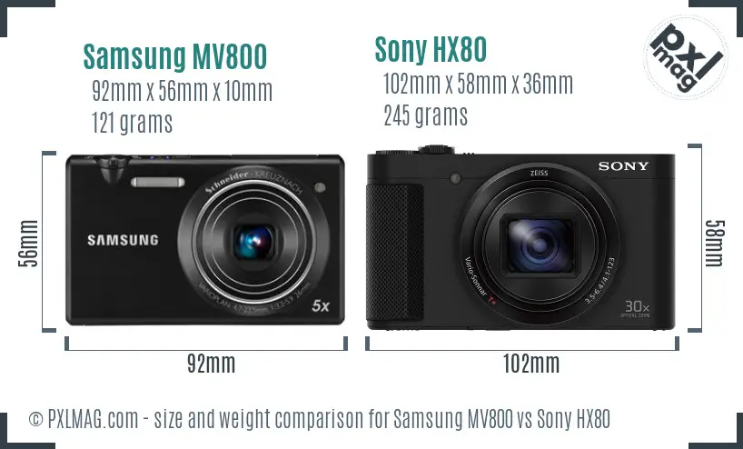 Samsung MV800 vs Sony HX80 size comparison