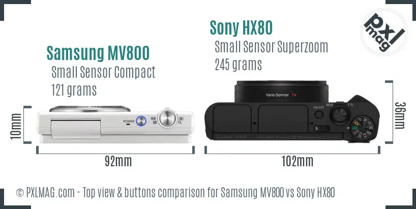 Samsung MV800 vs Sony HX80 top view buttons comparison
