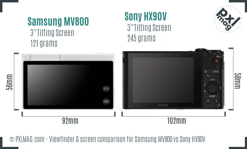 Samsung MV800 vs Sony HX90V Screen and Viewfinder comparison