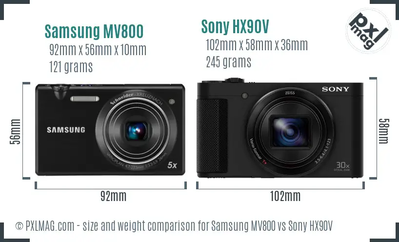 Samsung MV800 vs Sony HX90V size comparison