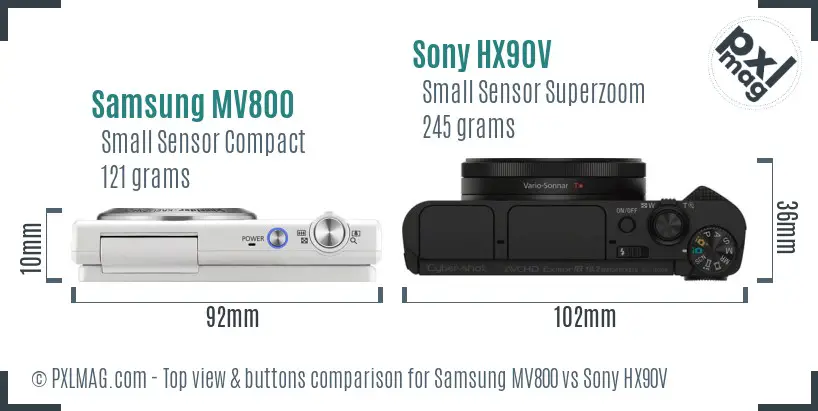 Samsung MV800 vs Sony HX90V top view buttons comparison