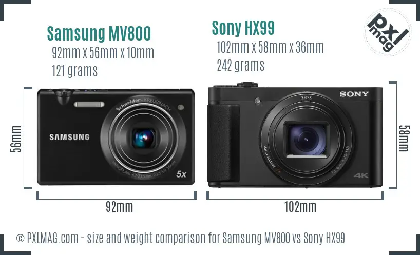 Samsung MV800 vs Sony HX99 size comparison