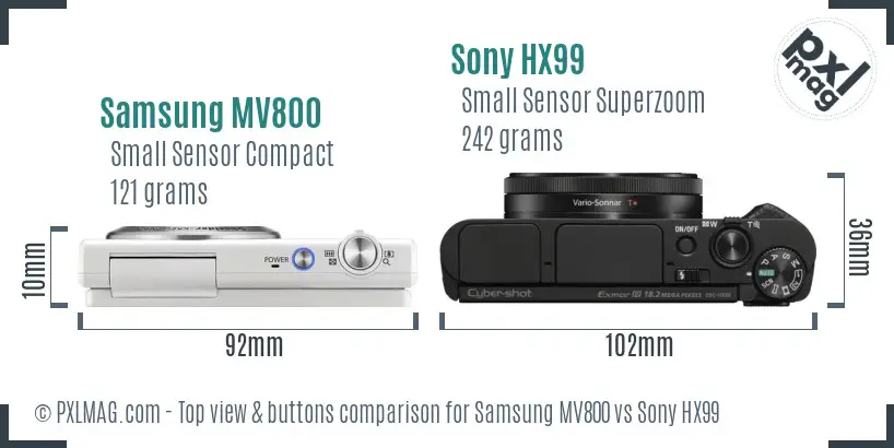 Samsung MV800 vs Sony HX99 top view buttons comparison
