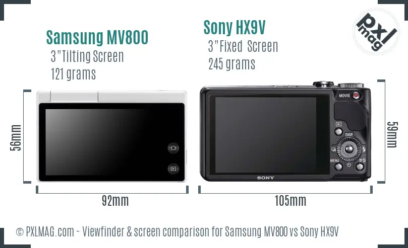 Samsung MV800 vs Sony HX9V Screen and Viewfinder comparison
