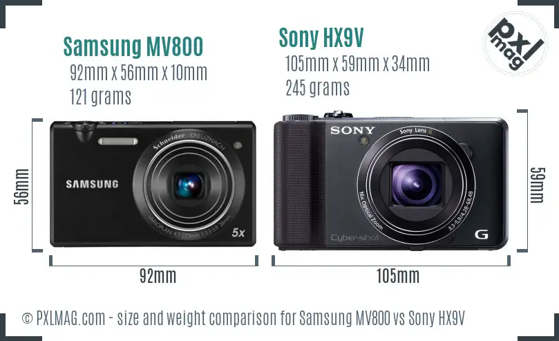 Samsung MV800 vs Sony HX9V size comparison