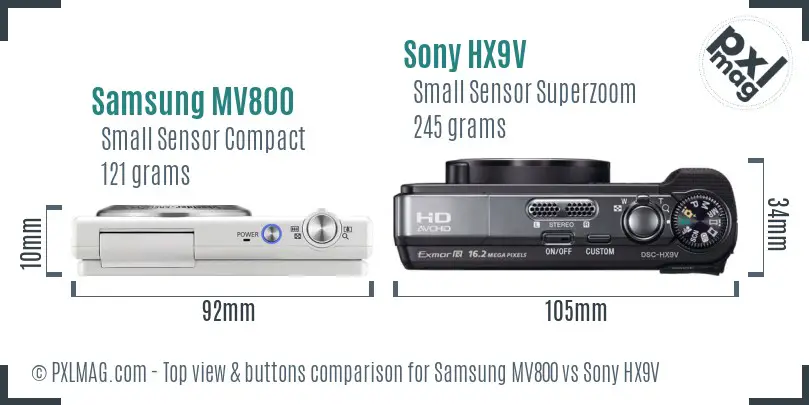 Samsung MV800 vs Sony HX9V top view buttons comparison
