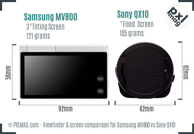 Samsung MV800 vs Sony QX10 Screen and Viewfinder comparison