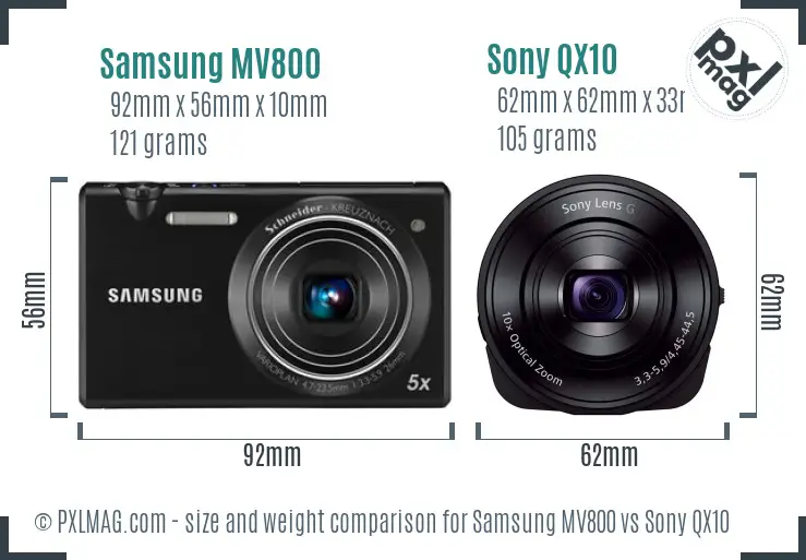 Samsung MV800 vs Sony QX10 size comparison
