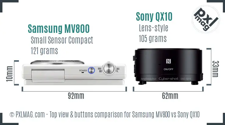 Samsung MV800 vs Sony QX10 top view buttons comparison