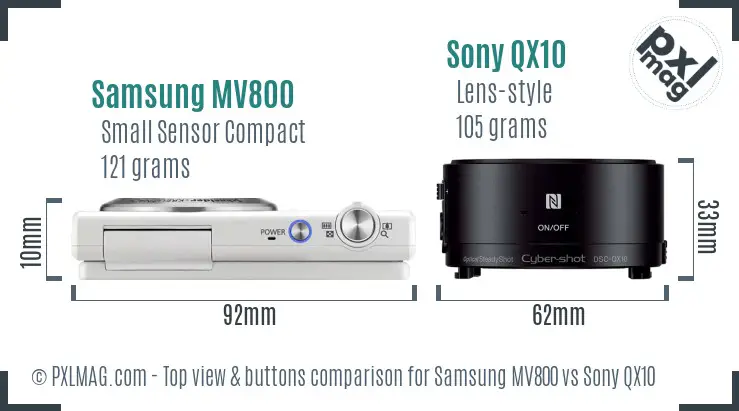 Samsung MV800 vs Sony QX10 top view buttons comparison Samsung MV800 vs Sony QX10 top view buttons comparison