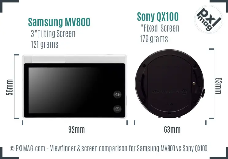 Samsung MV800 vs Sony QX100 Screen and Viewfinder comparison