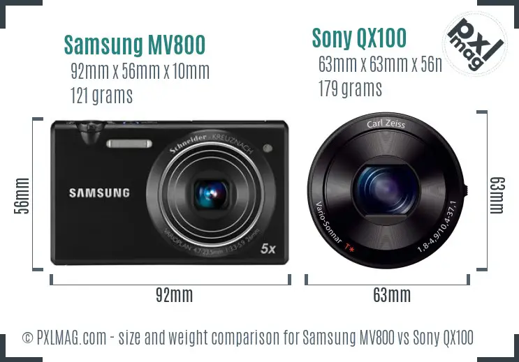 Samsung MV800 vs Sony QX100 size comparison