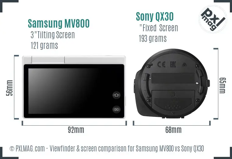 Samsung MV800 vs Sony QX30 Screen and Viewfinder comparison