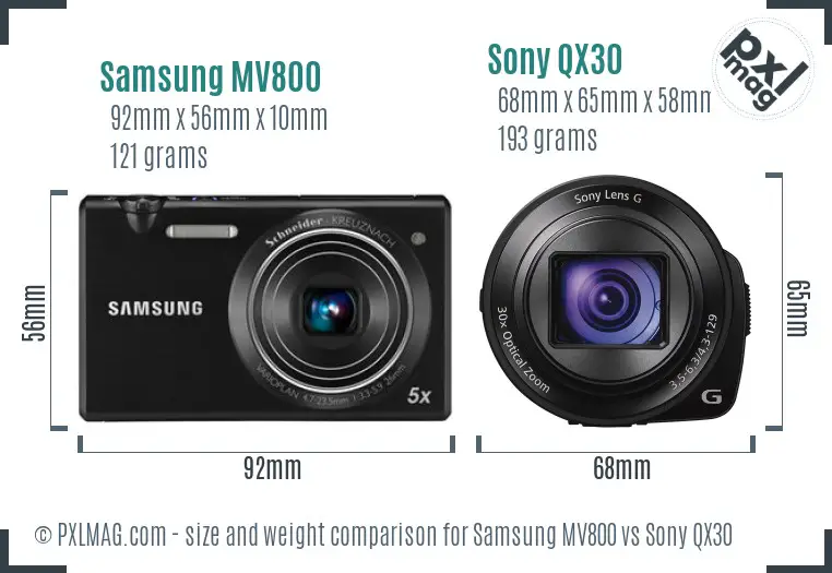 Samsung MV800 vs Sony QX30 size comparison