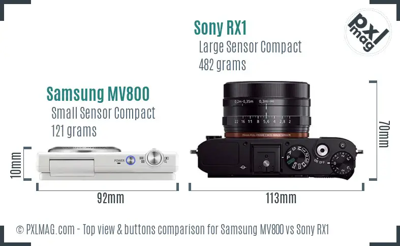 Samsung MV800 vs Sony RX1 top view buttons comparison