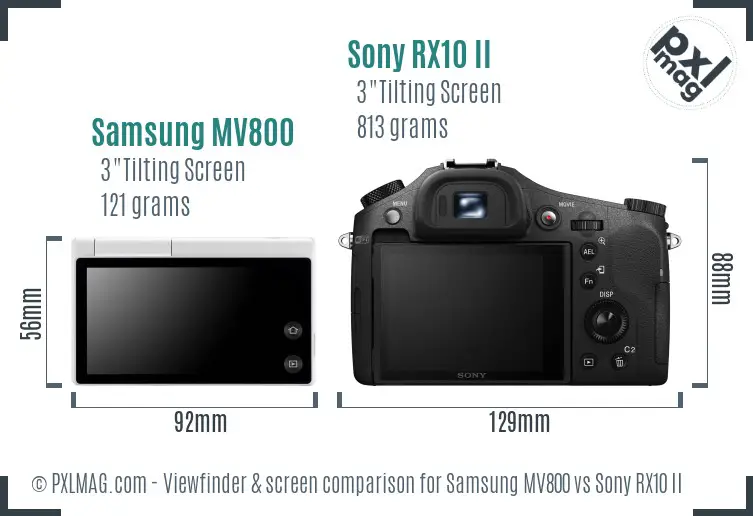 Samsung MV800 vs Sony RX10 II Screen and Viewfinder comparison