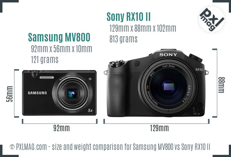 Samsung MV800 vs Sony RX10 II size comparison