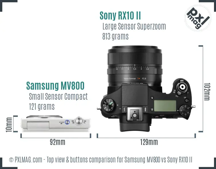 Samsung MV800 vs Sony RX10 II top view buttons comparison