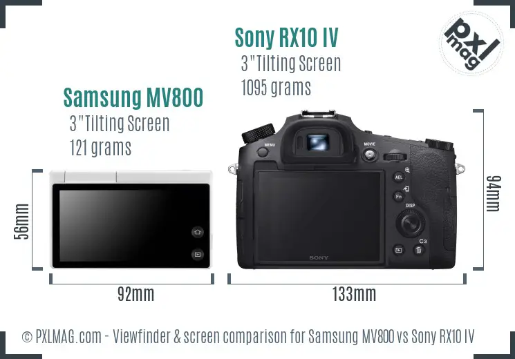 Samsung MV800 vs Sony RX10 IV Screen and Viewfinder comparison