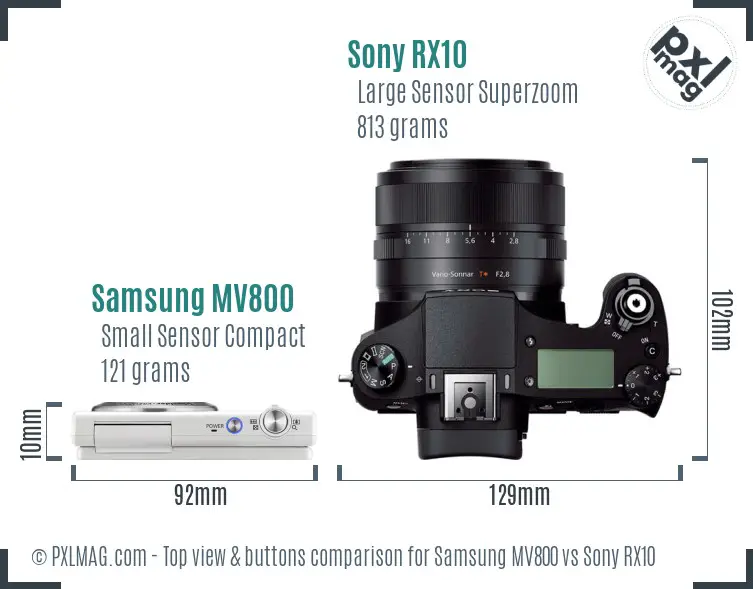 Samsung MV800 vs Sony RX10 top view buttons comparison