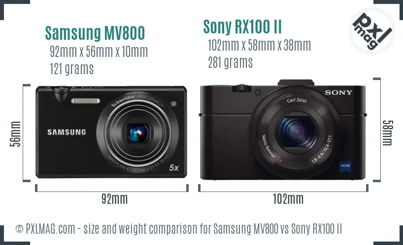 Samsung MV800 vs Sony RX100 II size comparison