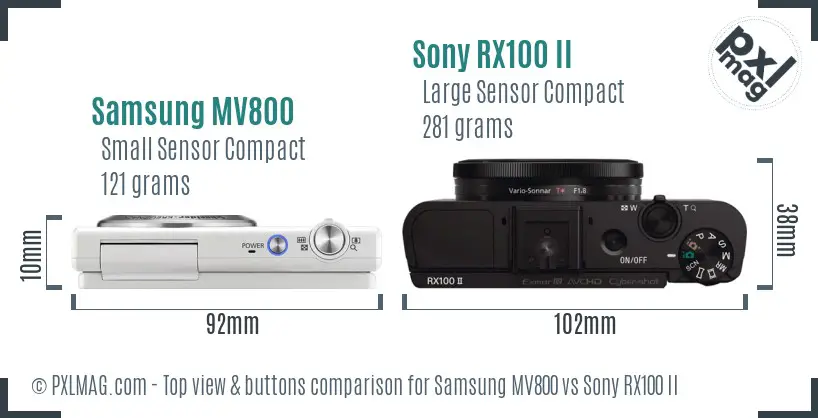 Samsung MV800 vs Sony RX100 II top view buttons comparison