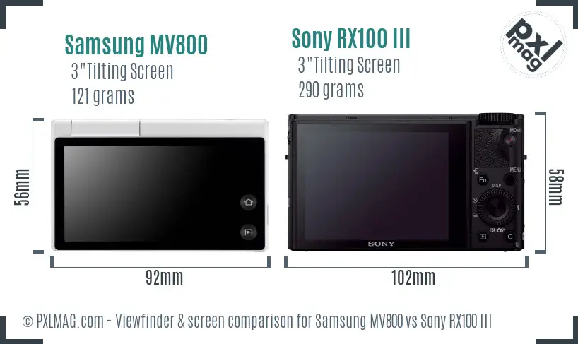 Samsung MV800 vs Sony RX100 III Screen and Viewfinder comparison