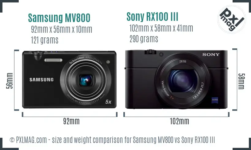 Samsung MV800 vs Sony RX100 III size comparison