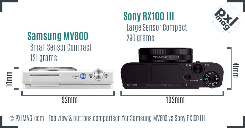 Samsung MV800 vs Sony RX100 III top view buttons comparison