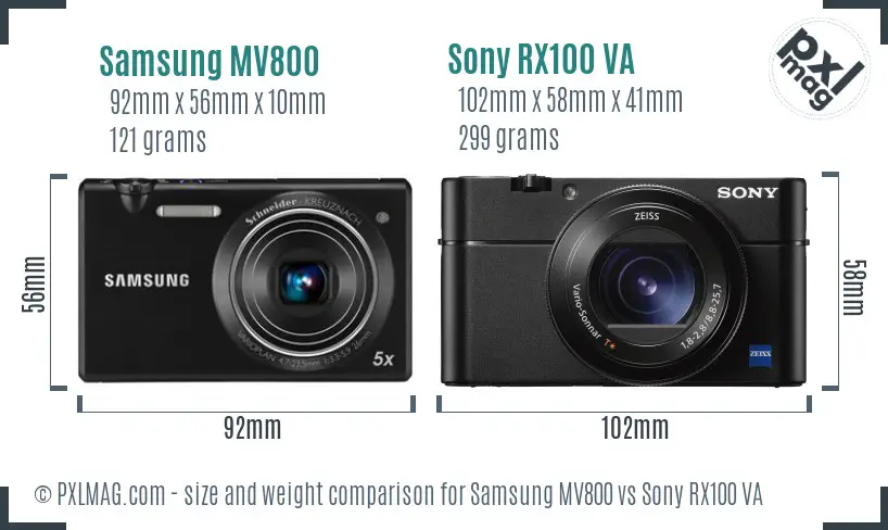 Samsung MV800 vs Sony RX100 VA size comparison