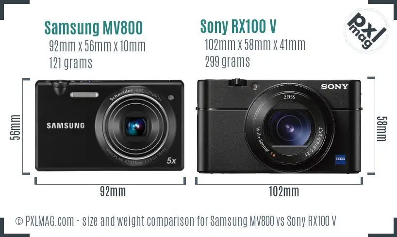 Samsung MV800 vs Sony RX100 V size comparison
