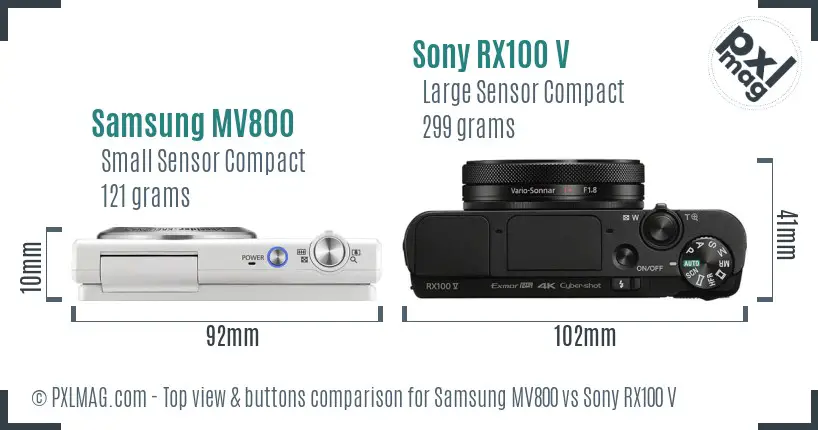 Samsung MV800 vs Sony RX100 V top view buttons comparison