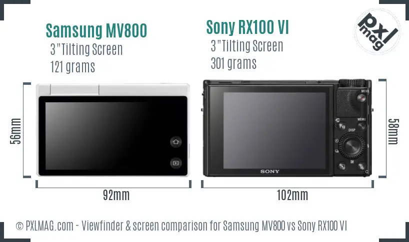Samsung MV800 vs Sony RX100 VI Screen and Viewfinder comparison