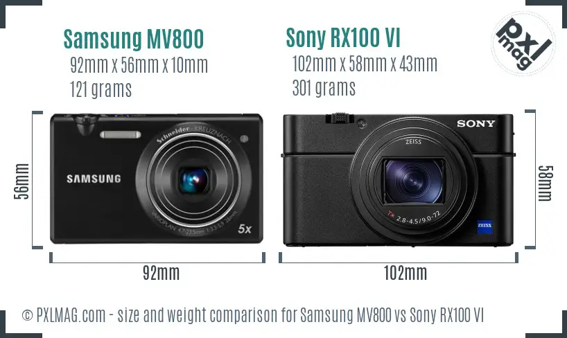 Samsung MV800 vs Sony RX100 VI size comparison