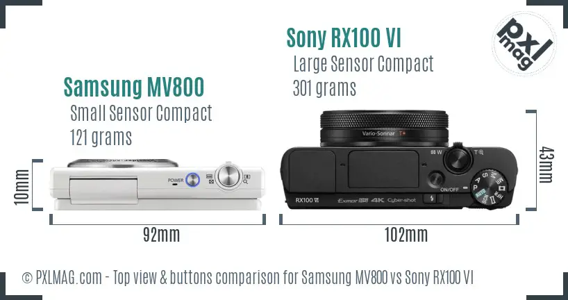 Samsung MV800 vs Sony RX100 VI top view buttons comparison