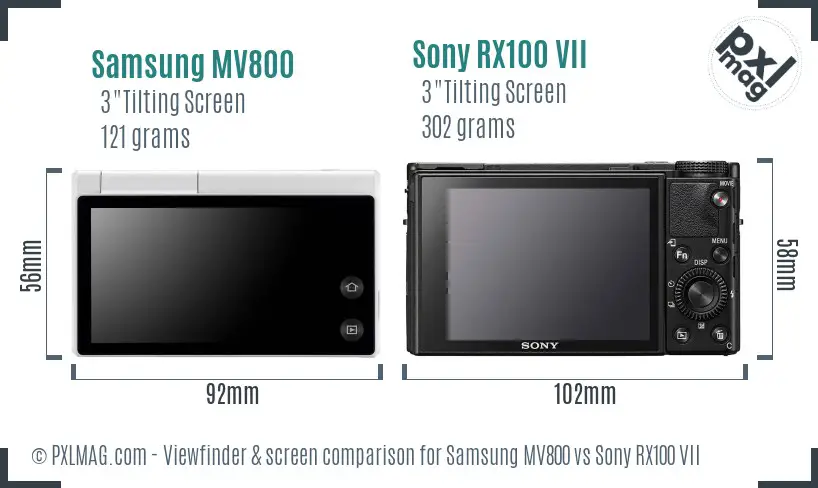 Samsung MV800 vs Sony RX100 VII Screen and Viewfinder comparison