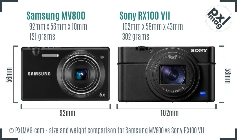 Samsung MV800 vs Sony RX100 VII size comparison